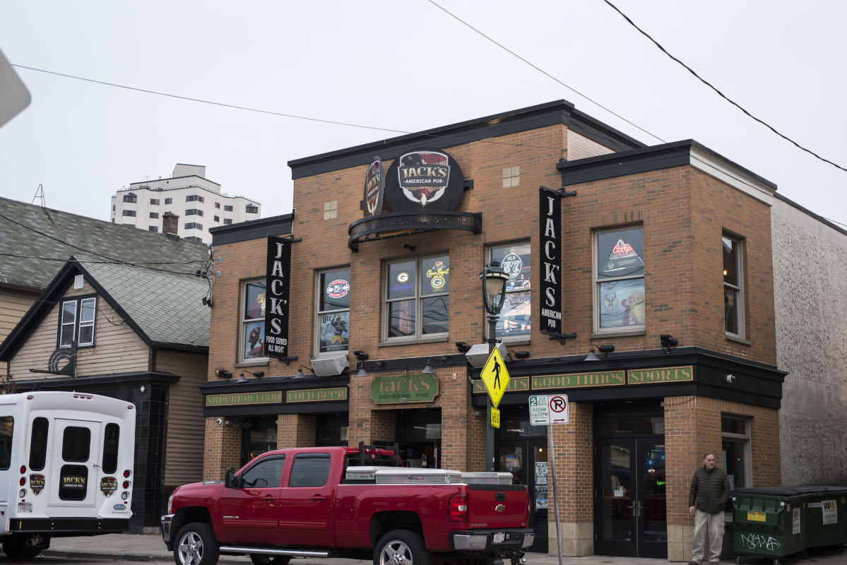 Jack's american pub , two story building, brick facade
